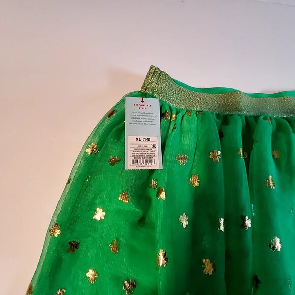 Cat & Jack Girls XL (14) Green Tulle Skirt With Gold Clover Print - Picture 2 of 8